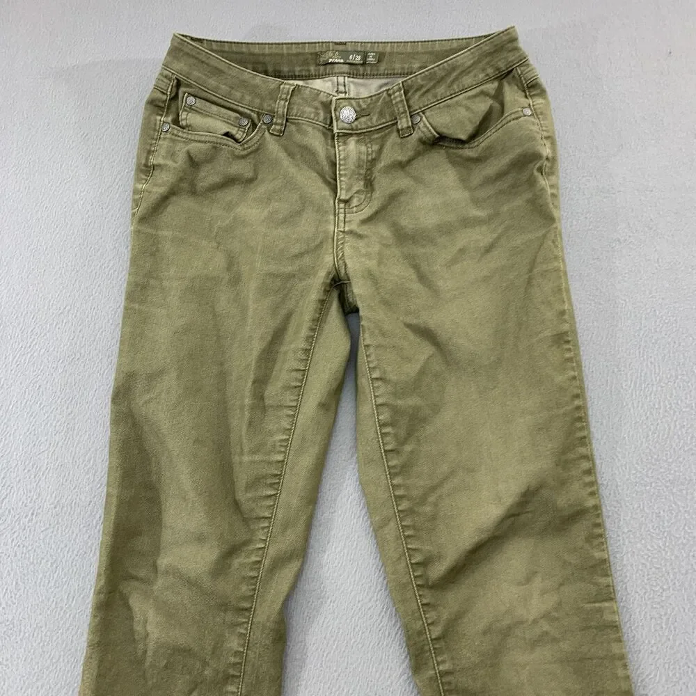 PrAna Jeans Womens 6/28 Green Medium Wash Slim Tapered Mid Rise Stretch Denim